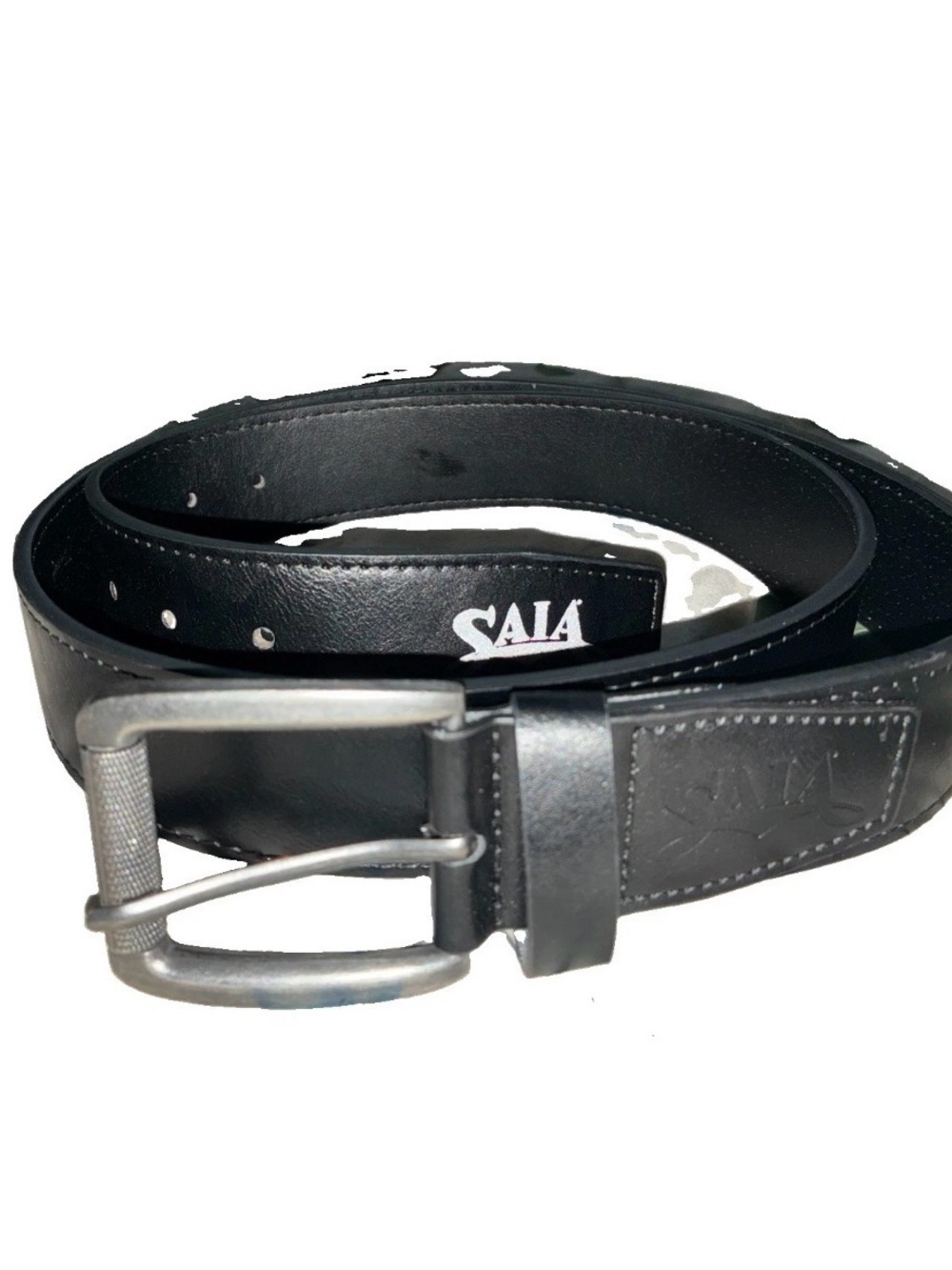 Black Leather Men's Belt with Metal Buckle XL